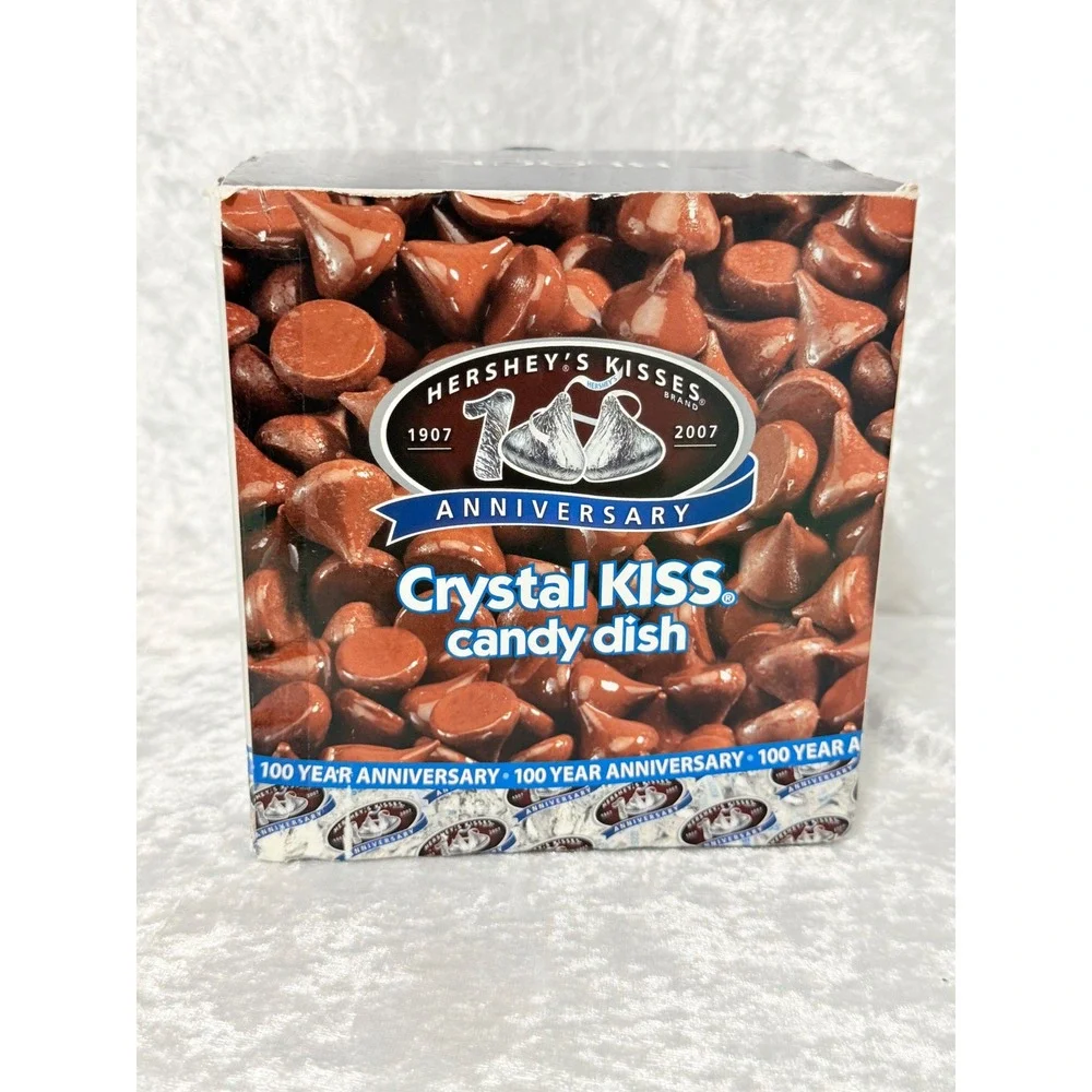 Hersheys Kisses 100th Anniversary Block Crystal Candy Dish with Lid Clear Glass
